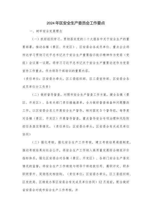 2024年区安全生产委员会工作要点.docx