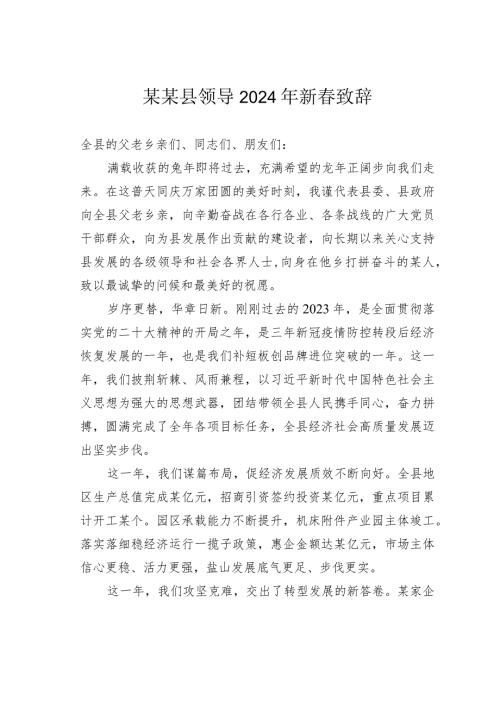 某某县领导2024年新致辞.docx