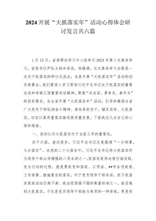 2024开展“大抓落实年”活动心得体会研讨发言共六篇.docx