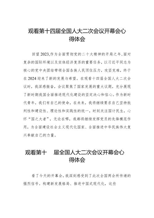 观看第十四全国人大二次会议开幕会发言稿五十篇.docx