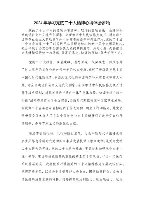 2024年学习党的二十大精神心得体会多篇.docx