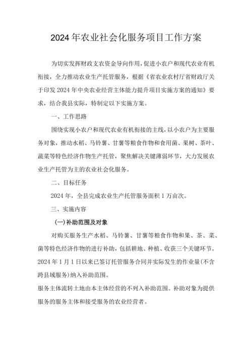 2024年农业社会化服务项目工作方案.docx