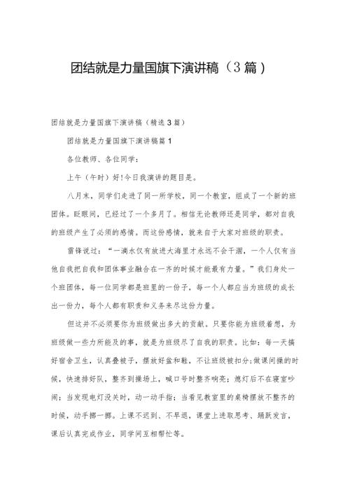 团结就是力量国旗下演讲稿（3篇）.docx