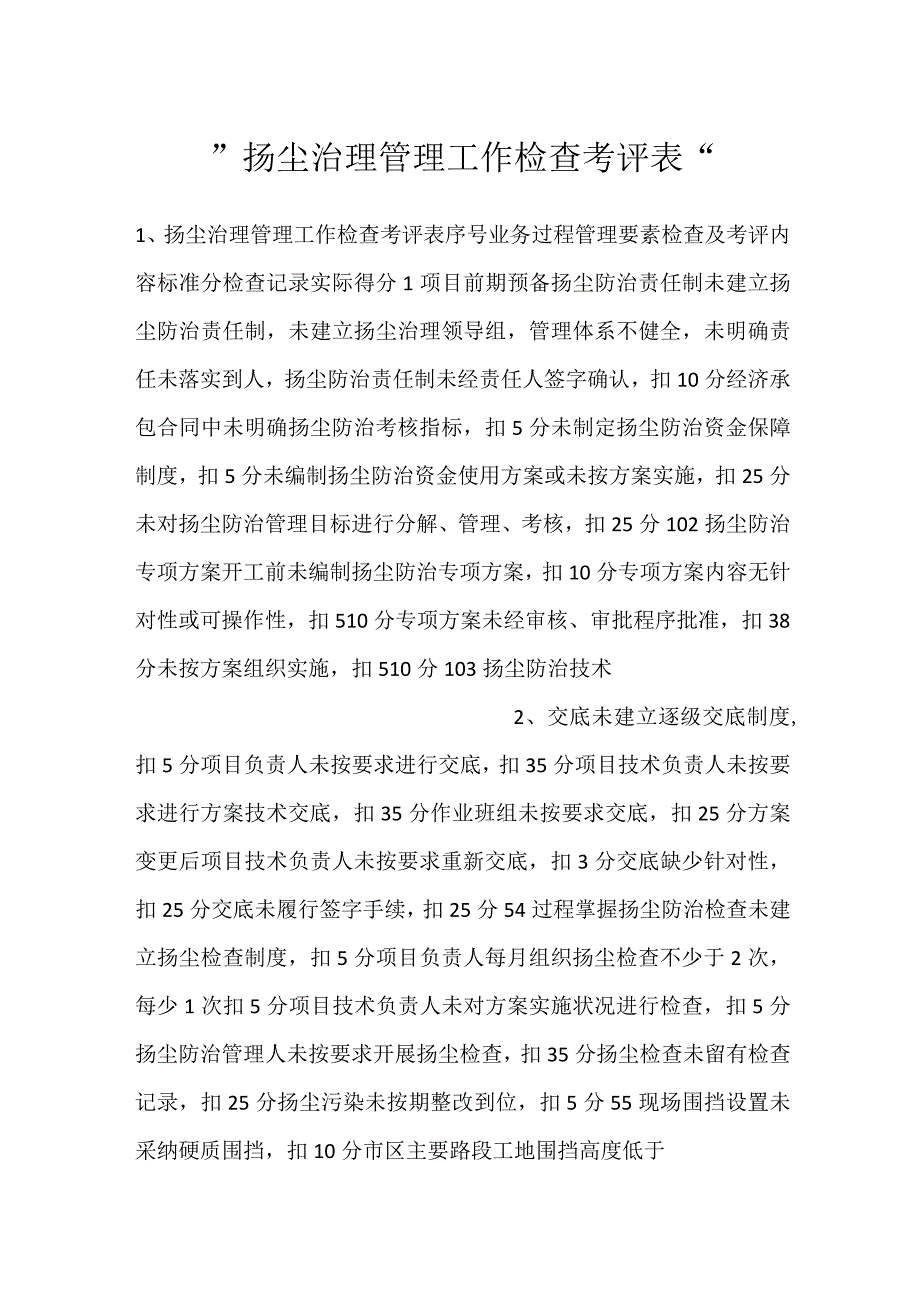 扬尘治理管理工作检查考评表.docx_第1页
