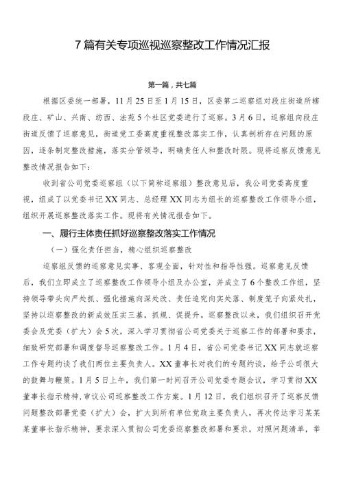 7篇有关专项巡视巡察整改工作情况汇报.docx