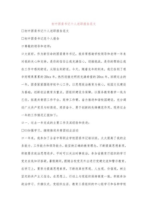 初中团委书记个人述职报告范文.docx