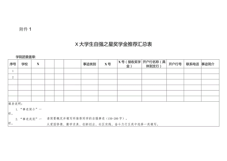 X大学生自强之星奖学金推荐汇总表.docx_第1页