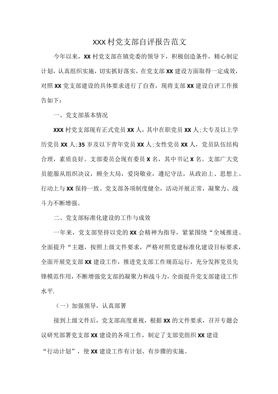 XXX村党支部自评报告范文.docx_第1页