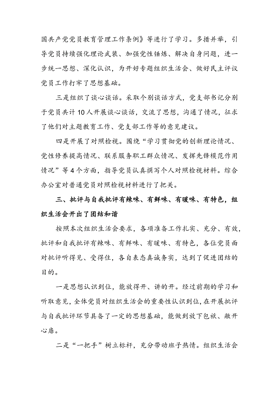 公司党支部2023组织生活会及民主评议党员开展情况报告.docx_第3页
