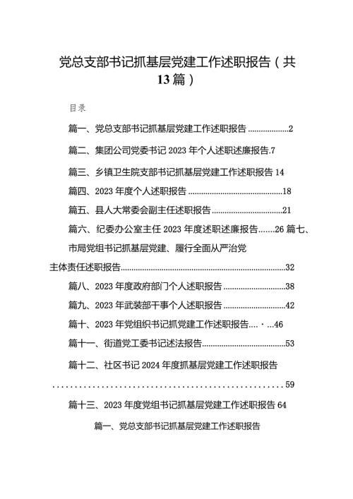 党总支部书记抓基层党建工作述职报告13篇（详细版）.docx
