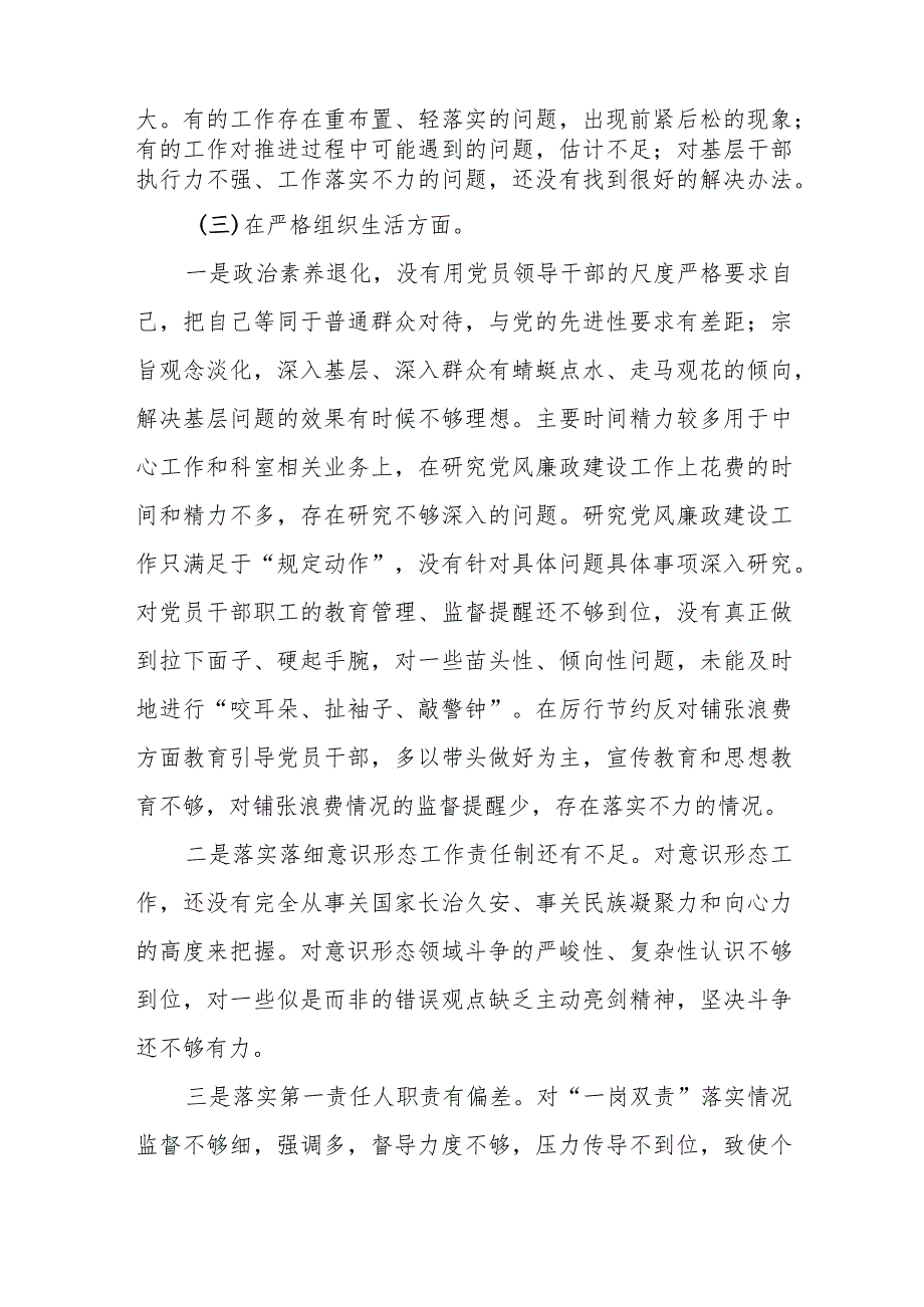 某县税务局纪检组长2023专题民主生活会个人发言提纲.docx_第3页
