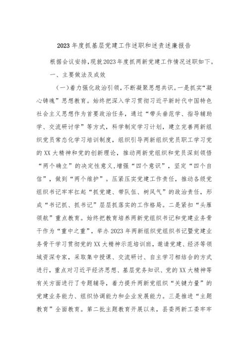 2023抓基层党建工作述职和述责述廉报告.docx