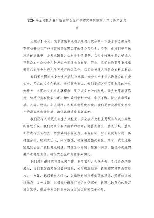 （4篇）2024年全力抓好节前后安全生产和防灾减灾救灾工作心得体会发言.docx