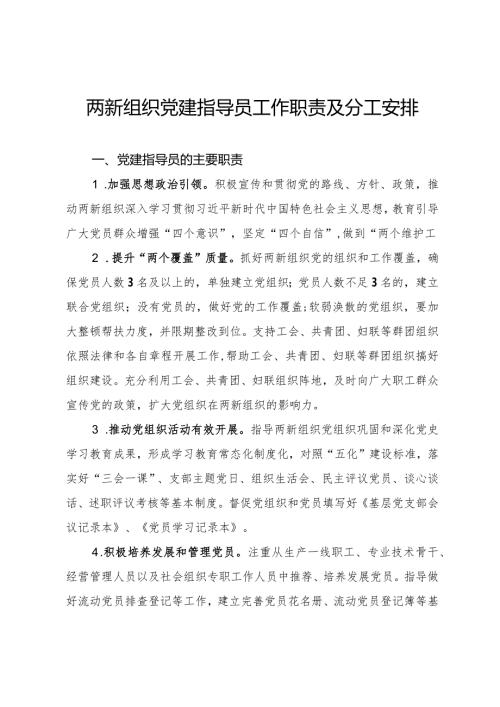 两新组织党建指导员工作职责及分工安排.docx