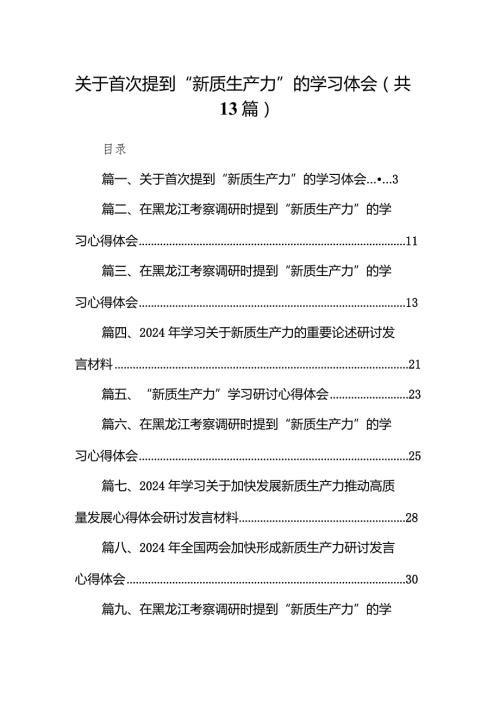 关于首次提到“新质生产力”的学习体会13篇（完整版）.docx