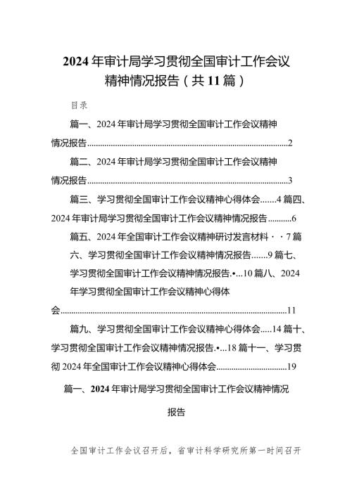 （11篇）2024年审计局学习贯彻全国审计工作会议精神情况报告.docx