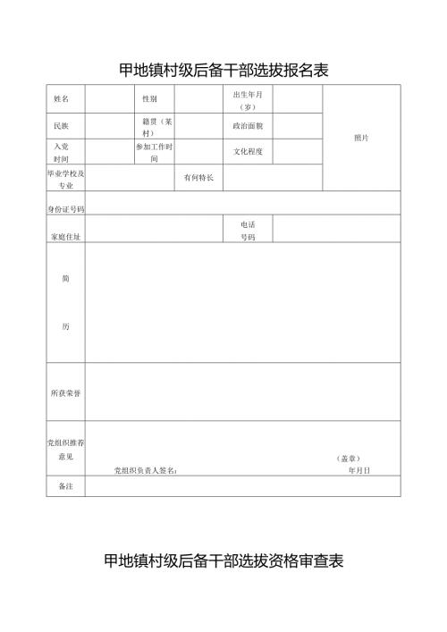镇村级后备干部选拔报名表.docx