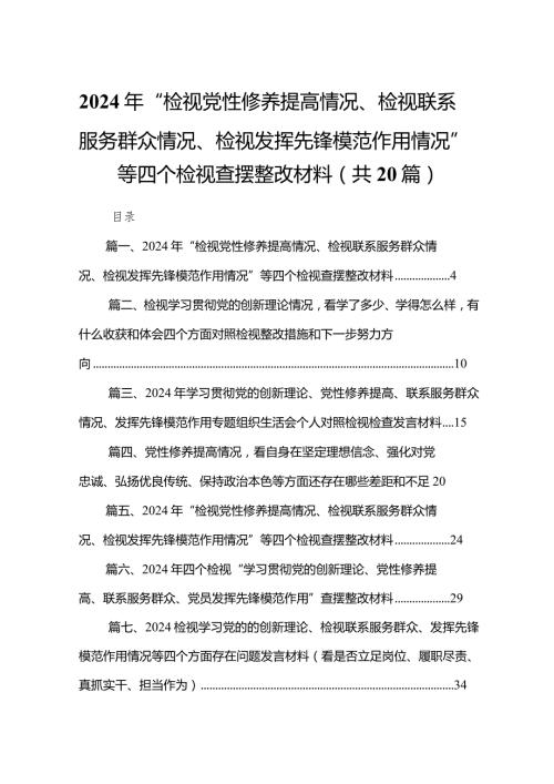 2024年“检视党性修养提高情况、检视联系服务群众情况、检视发挥先锋模范作用情况”等四个检视查摆整改材料最新版20篇合辑.docx