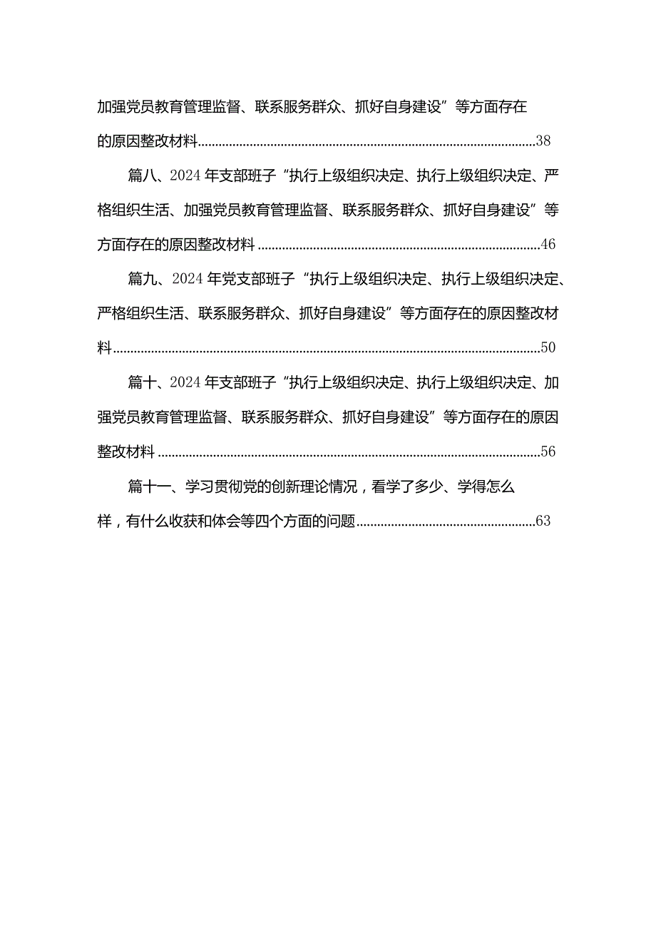 （11篇）2024年党支部班子“执行上级组织决定、执行上级组织决定、严格组织生活、加强党员教育管理监督、联系服务群众、抓好自身建设”等方面.docx_第2页