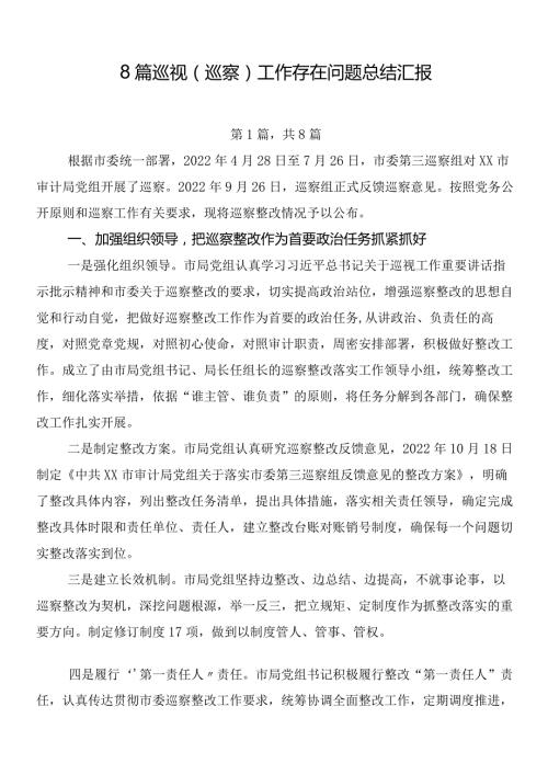 8篇巡视（巡察）工作存在问题总结汇报.docx