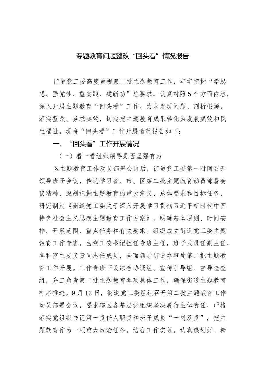 专题教育问题整改“回头看”情况报告【五篇精选】供参考.docx_第1页