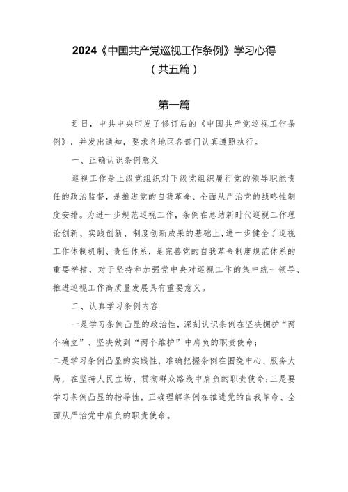 2024《中国共产党巡视工作条例》学习心得共五篇.docx