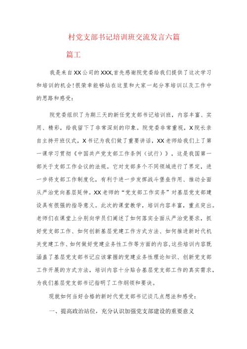 村党支部书记培训班交流发言六篇.docx