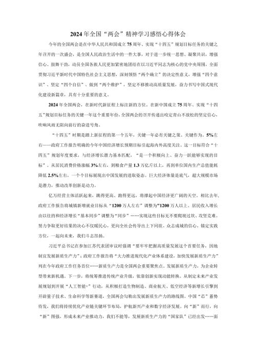 2024年全国“两会”精神学习感悟心得体会一.docx