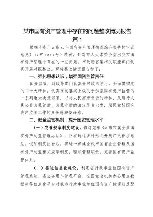 某市国有资产管理中存在的问题整改情况报告2篇.docx