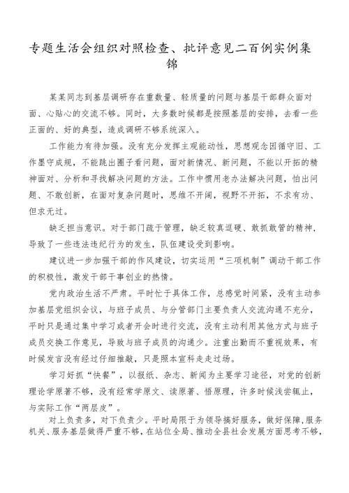 专题生活会组织对照检查、批评意见二百例实例集锦.docx