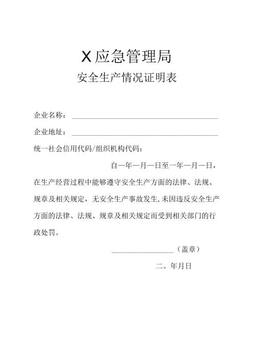 X应急管理局安全生产情况证明表.docx