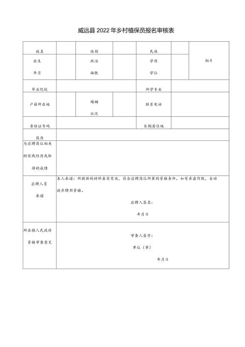 威远县2022年乡村植保员报名审核表.docx