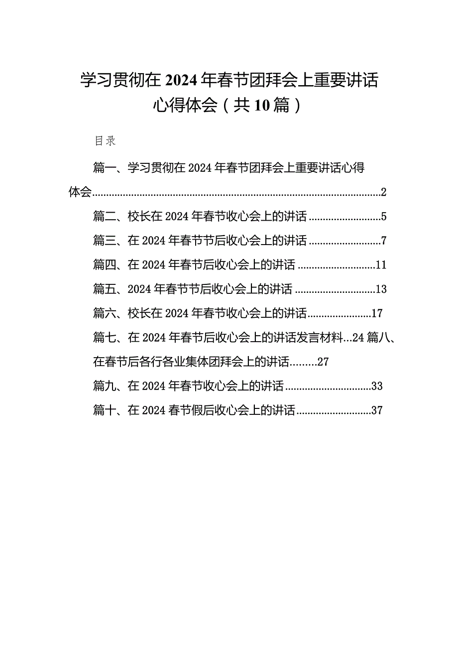 学习贯彻在2024年节团拜会上重要讲话心得体会(10篇合集).docx_第1页