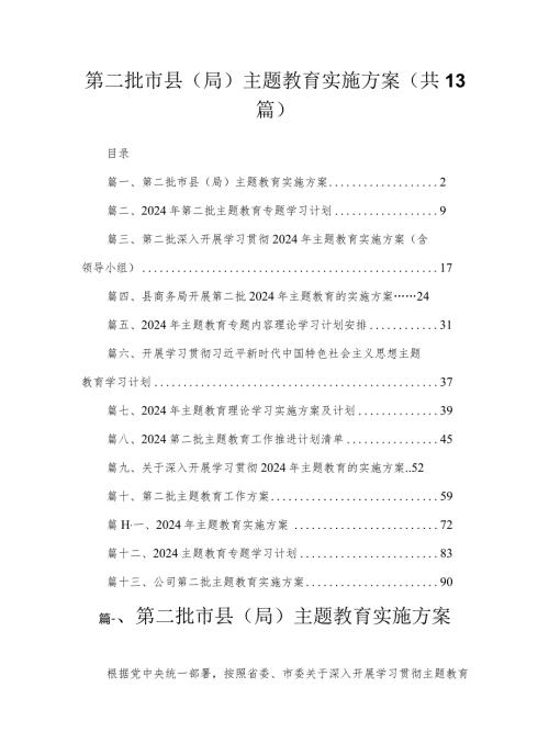 2024第二批市县（局）专题教育实施方案（共13篇）.docx