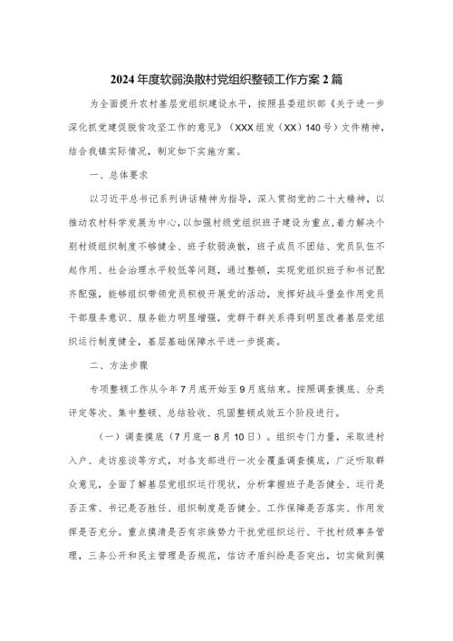 2024软弱涣散村党组织整顿工作方案2篇.docx