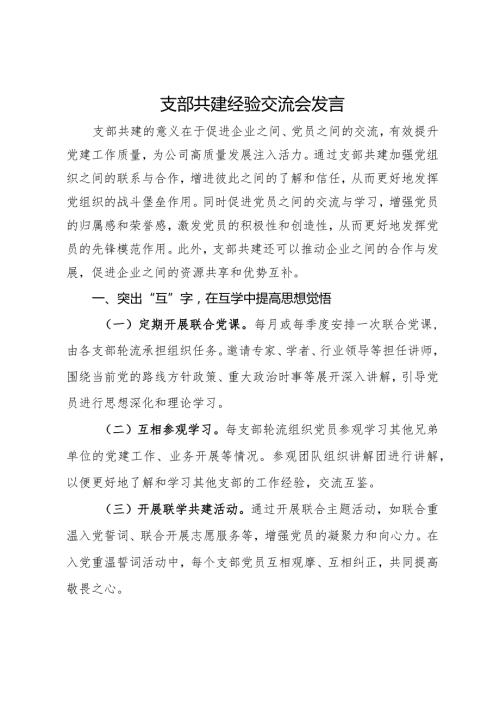 支部共建经验交流会发言材料(1).docx