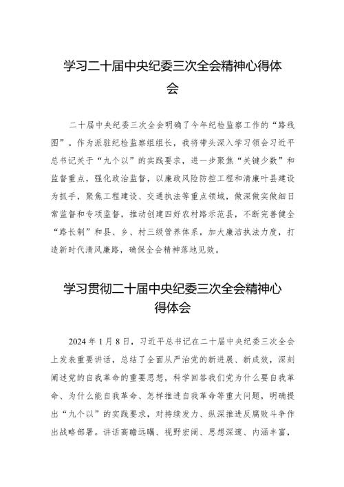 学习贯彻二十中央纪委三次全会精神心得体会十九篇.docx