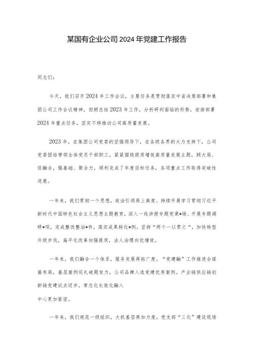 某国有企业公司2024年党建工作报告.docx