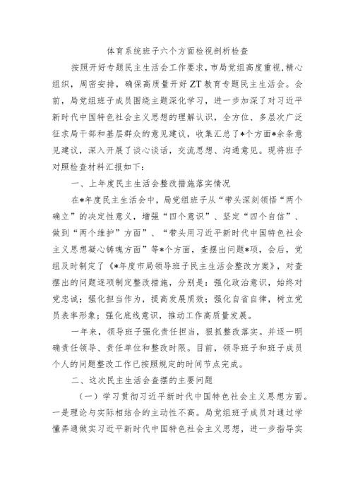 体育系统班子六个方面检视剖析检查.docx