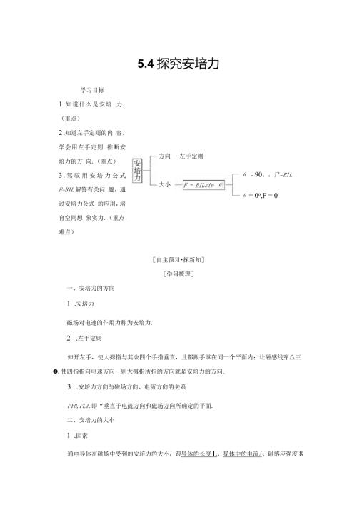 20242025沪科选修31 5.4 探究安培力 学案.docx