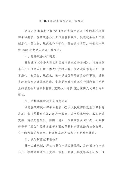 乡2024年政务信息公开工作要点.docx