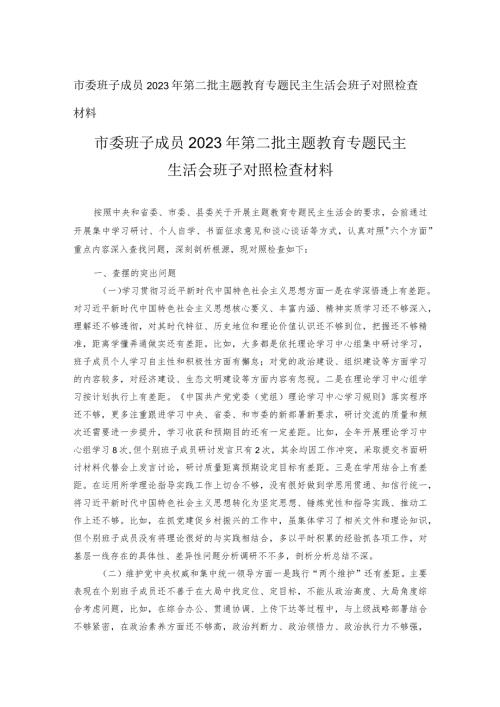 市委班子成员2023年第二批主题教育专题民主生活会班子对照检查材料(1).docx