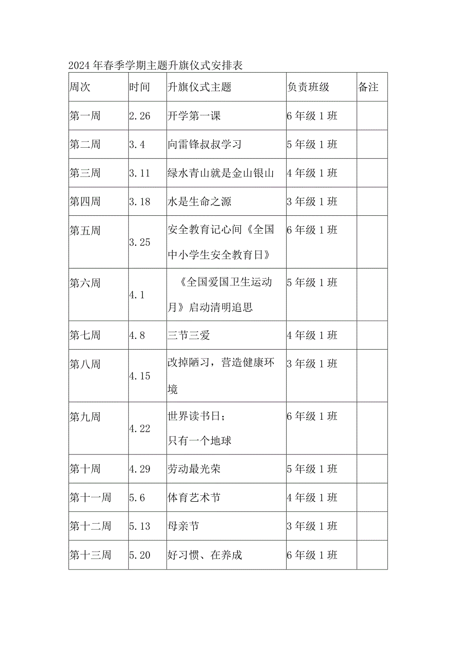 2024年季学期主题升旗仪式安排表.docx_第1页