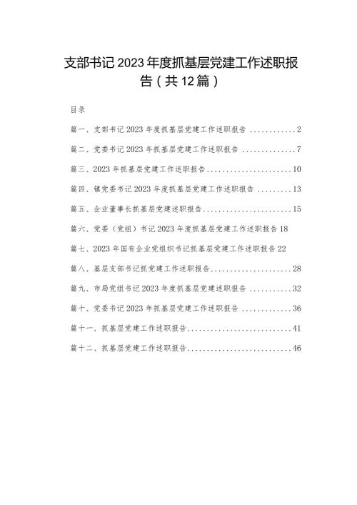 支部书记2023抓基层党建工作述职报告(精选12篇).docx