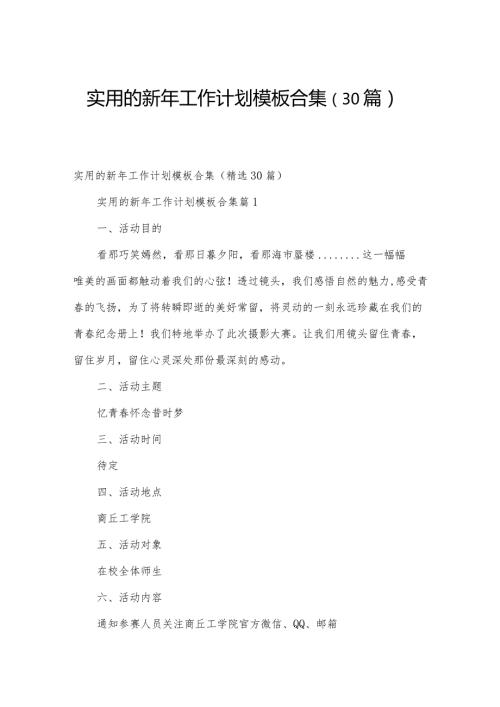实用的新年工作计划模板合集（30篇）.docx