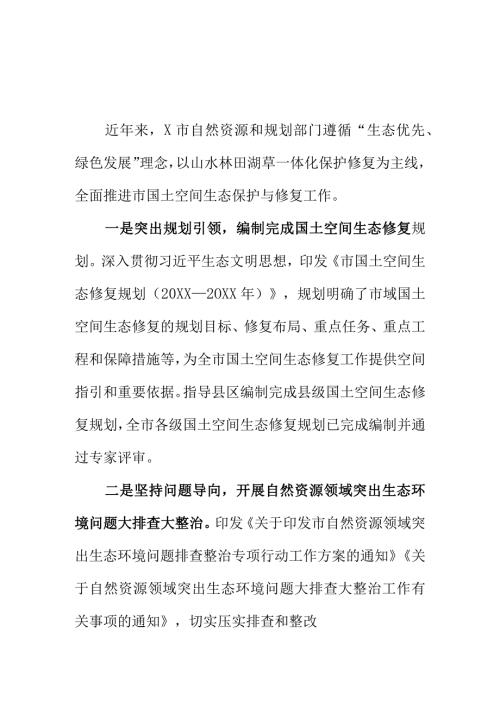 X市自然资源和规划部门开展自然资源生态修复工作新亮点.docx