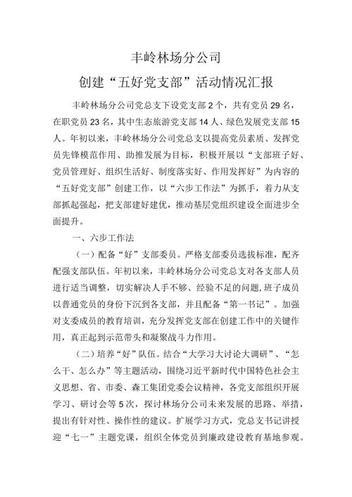 丰岭林场分公司“五好党支部”情况汇报.docx