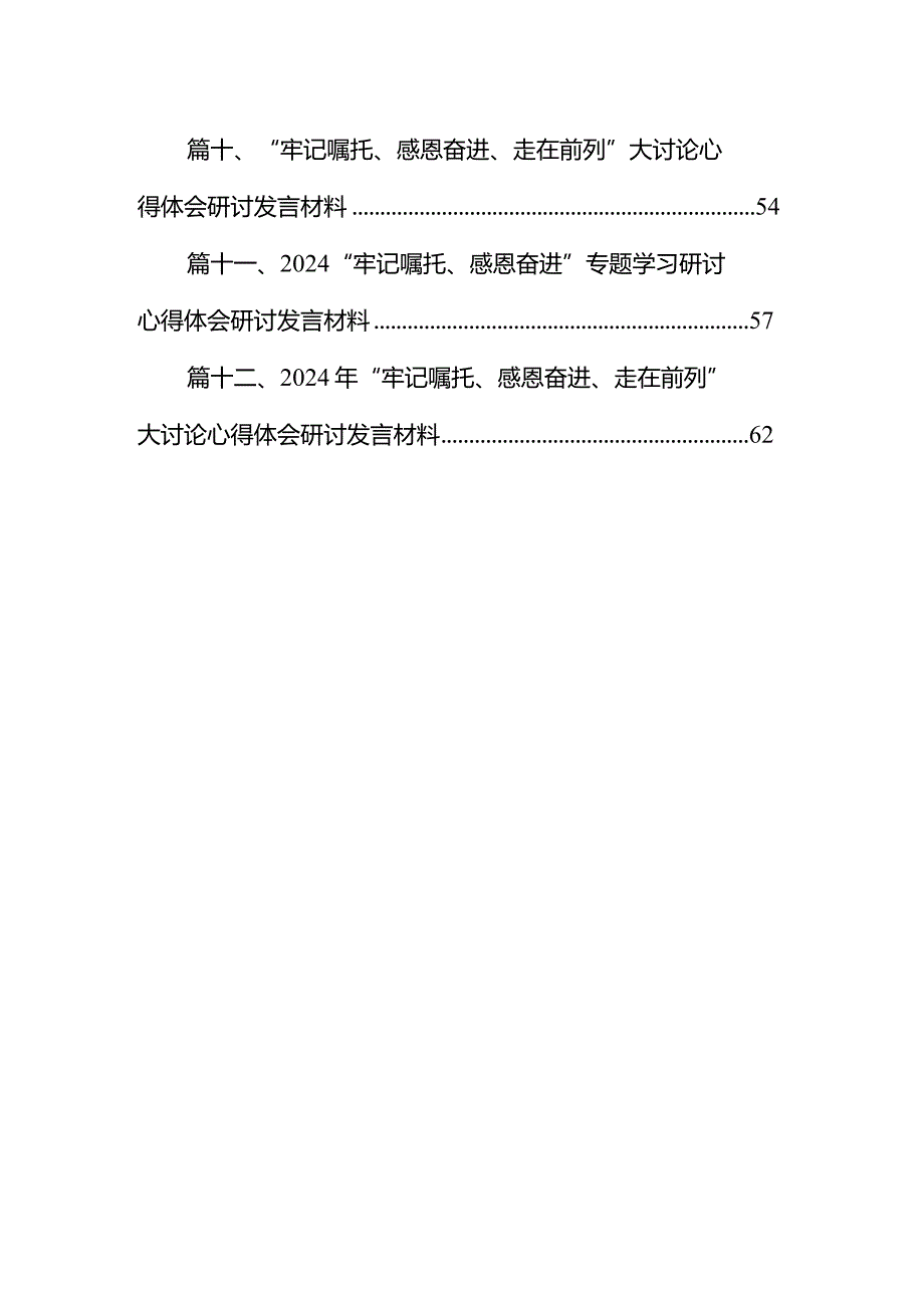 2024“牢记嘱托感恩奋进走在前列”学习心得研讨发言材料12篇（精选版）.docx_第2页