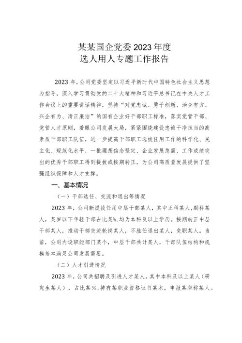 某某国企党委2023选人用人专题工作报告.docx