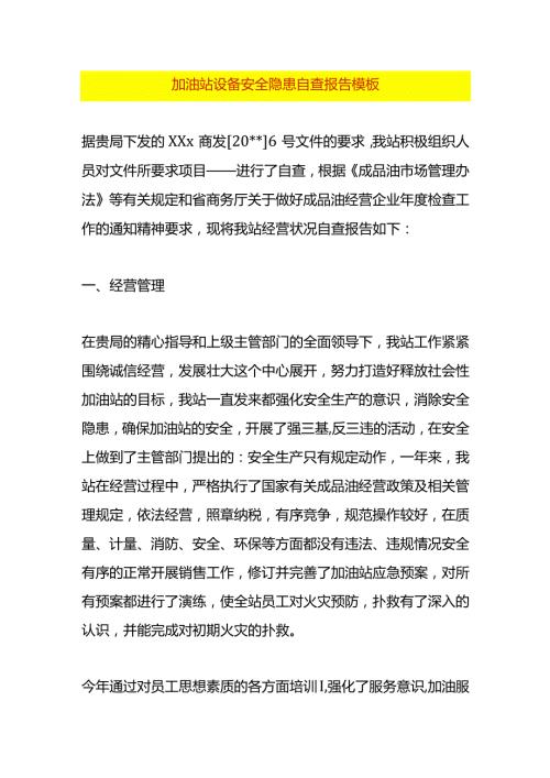 加油站设备安全隐患自查报告模板.docx